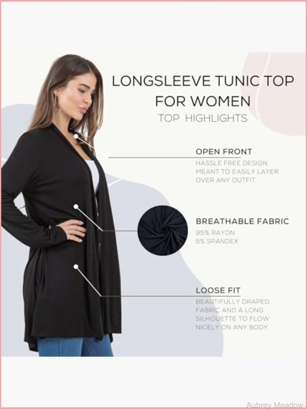 Long Sleeve Cardigan, Flowy Rayon Sweater, Lightweight Layer - Picture 4 of 6